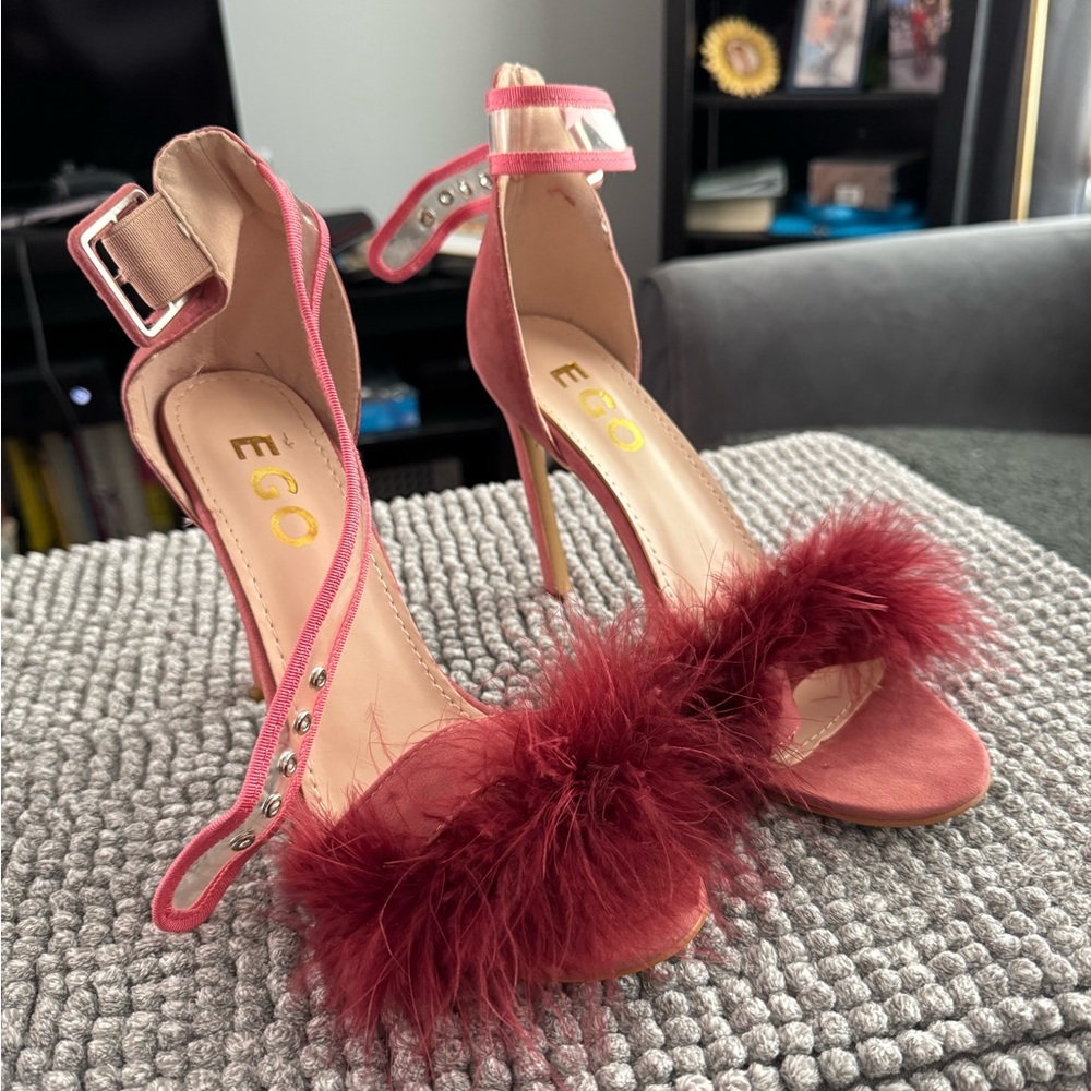 EGO Pink and Red Feathered Heels